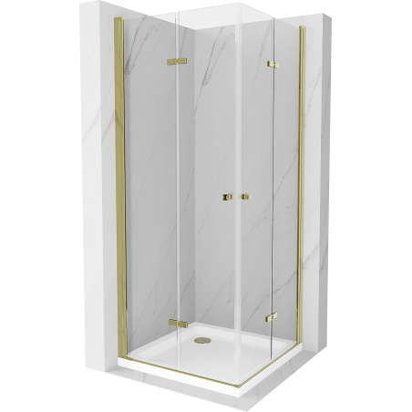 Mexen Lima Duo cabine de douche pliante 80 x 80 cm, transparente, dorée + receveur Flat - 856-080-080-50-02-4010G