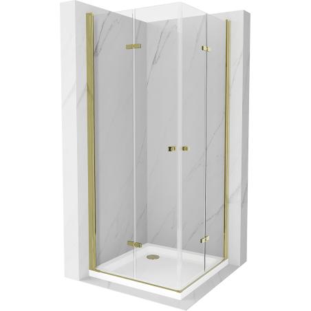 Mexen Lima Duo kabina prysznicowa składana 80 x 80 cm, transparent, złota + brodzik Flat - 856-080-080-50-02-4010G