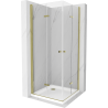 Mexen Lima Duo cabine de douche pliante 80 x 80 cm, transparente, dorée + receveur Flat - 856-080-080-50-02-4010G