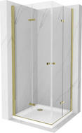 Mexen Lima Duo kabina prysznicowa składana 80 x 80 cm, transparent, złota + brodzik Flat - 856-080-080-50-02-4010G