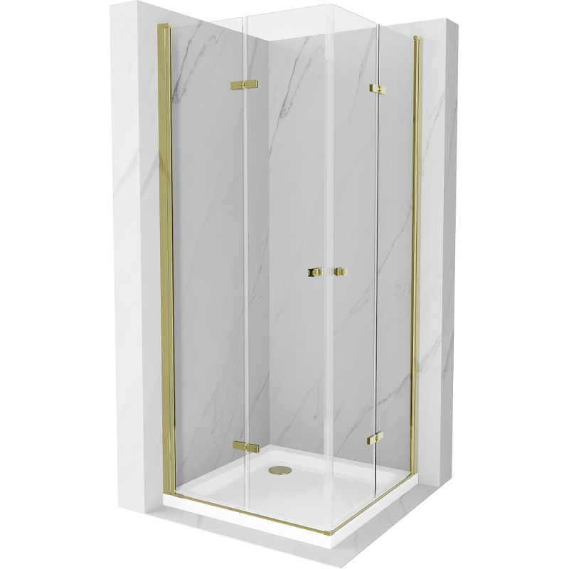 Mexen Lima Duo kabina prysznicowa składana 70 x 70 cm, transparent, złota + brodzik Flat - 856-070-070-50-02-4010G