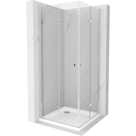 Mexen Lima Duo Duschkabine faltbar 90 x 90 cm, transparent, Chrom + Duschwanne Flat - 856-090-090-01-02-4010