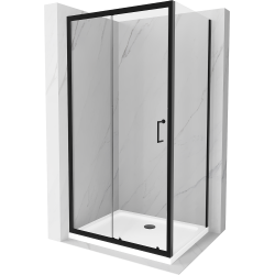 Mexen Apia kabina prysznicowa rozsuwana 110 x 100 cm, transparent, czarna + brodzik Flat, biały- 840-110-100-70-00-4010B