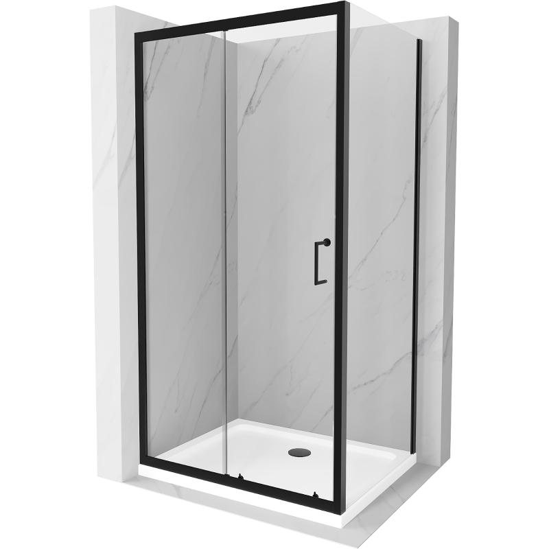 Mexen Apia cabine de douche coulissante 110 x 100 cm, transparent, noire + receveur Flat, blanc - 840-110-100-70-00-4010B