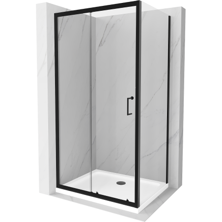 Mexen Apia cabine de douche coulissante 110 x 100 cm, transparent, noire + receveur Flat, blanc - 840-110-100-70-00-4010B