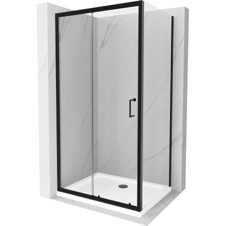 Mexen Apia Schiebeduschkabine 100 x 80 cm, transparent, schwarz + Duschwanne Flat, weiß - 840-100-080-70-00-4010B