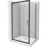 Mexen Apia kabina prysznicowa rozsuwana 90 x 100 cm, transparent, czarna + brodzik Flat, biały- 840-090-100-70-00-4010B