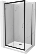 Mexen Apia cabine de douche coulissante 90 x 80 cm, transparent, noir + receveur Flat, blanc- 840-090-080-70-00-4010B