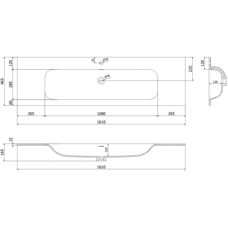 Mexen Orio vannitoakapp 160 cm valamu Vela, 1 sahtel, must matt - 91A10-16023-1-BF71-W23M71