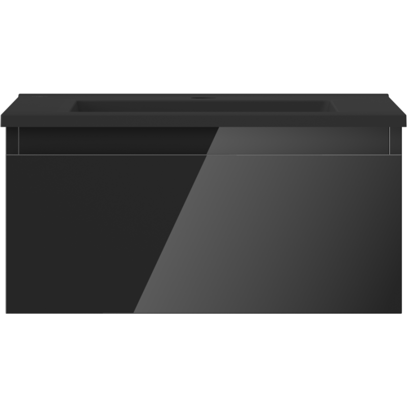 Mexen Orio Badezimmerschrank 50 cm mit Waschbecken Otis, 1 Schublade, schwarzer Glanz/schwarz matt - 91A10-05023-1-BF70-W18M71
