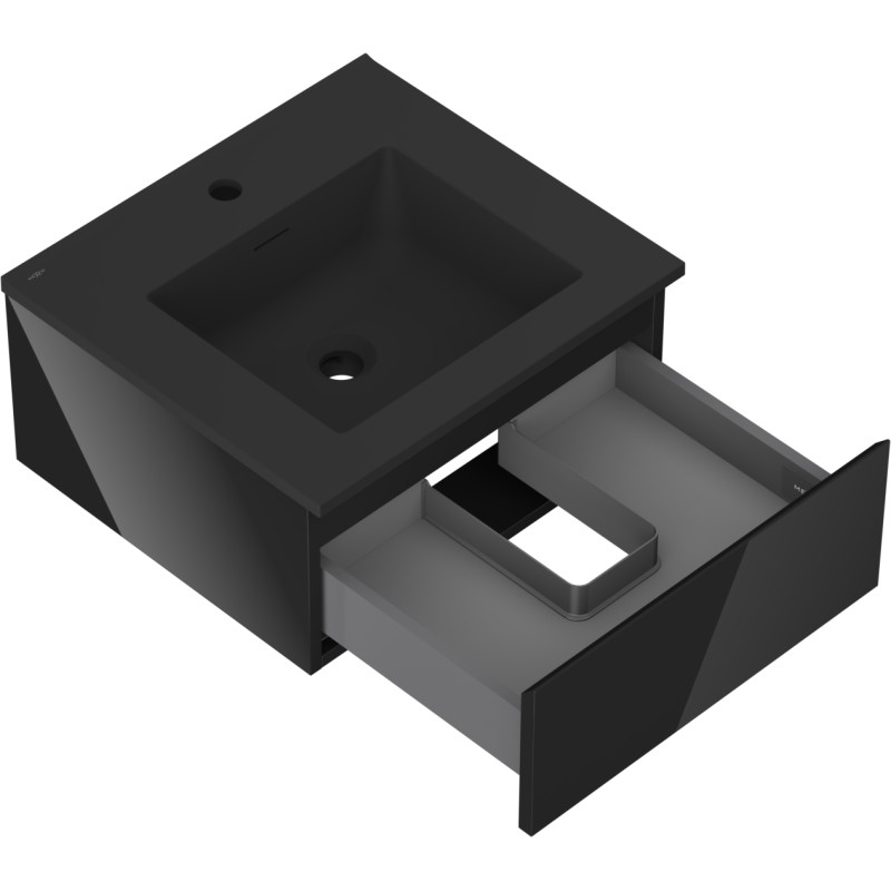 Mexen Orio armario de baño 50 cm con lavabo Otis, 1 cajón, negro brillo/negro mate - 91A10-05023-1-BF70-W18M71