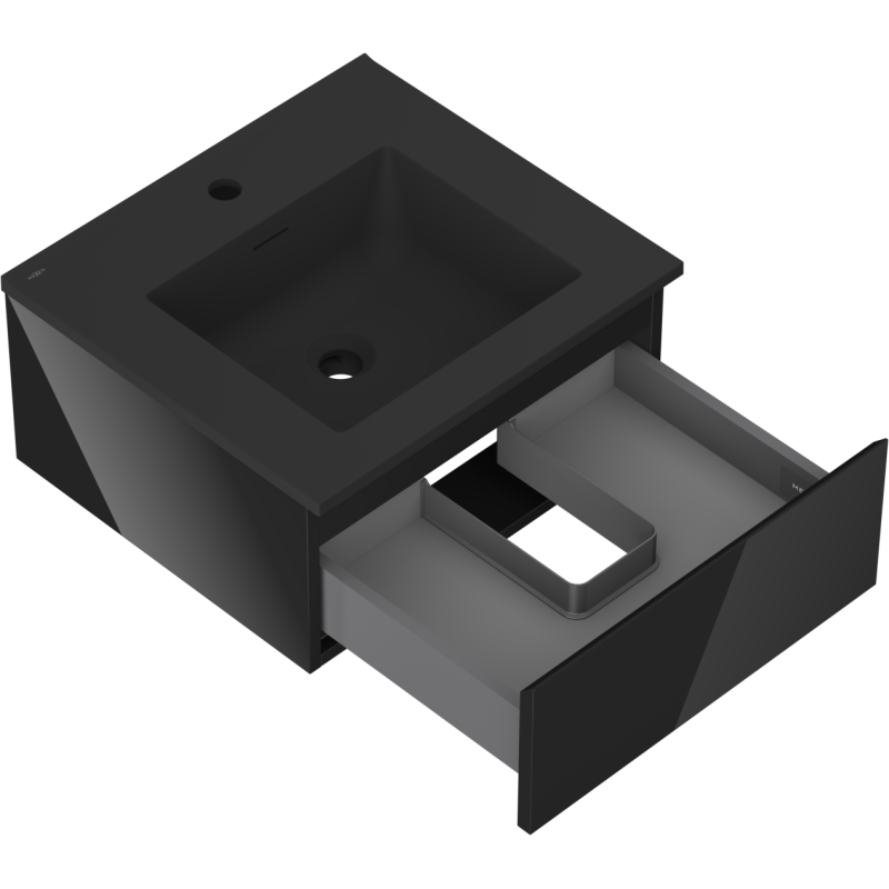 Mexen Orio Badezimmerschrank 50 cm mit Waschbecken Otis, 1 Schublade, schwarzer Glanz/schwarz matt - 91A10-05023-1-BF70-W18M71
