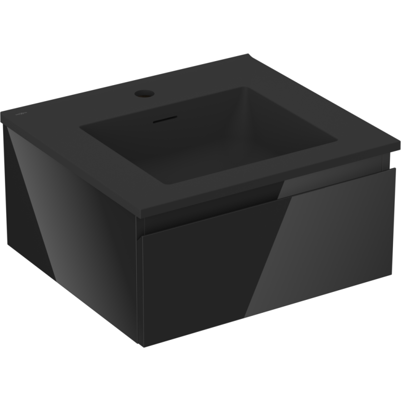Mexen Orio 50 cm bathroom cabinet with Otis basin, 1 drawer, black gloss/black matte - 91A10-05023-1-BF70-W18M71