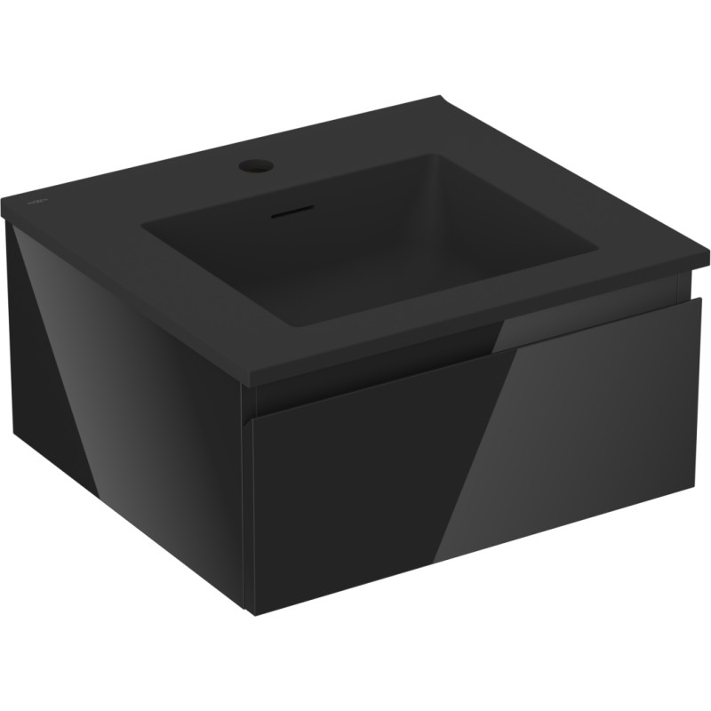 Mexen Orio armadietto da bagno 50 cm con lavabo Otis, 1 cassetto, nero lucido/nero opaco - 91A10-05023-1-BF70-W18M71