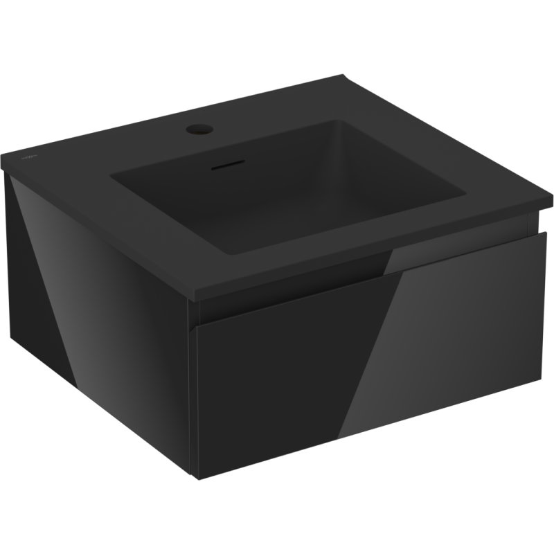Mexen Orio Badezimmerschrank 50 cm mit Waschbecken Otis, 1 Schublade, schwarzer Glanz/schwarz matt - 91A10-05023-1-BF70-W18M71