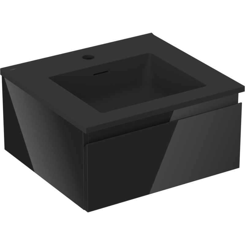 Mexen Orio bathroom cabinet 50 cm with Otis sink, 1 drawer, black gloss/black matte - 91A10-05023-1-BF70-W18M71