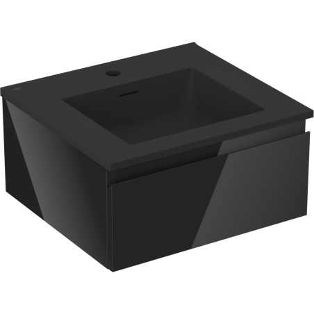Mexen Orio 50 cm bathroom cabinet with Otis basin, 1 drawer, black gloss/black matte - 91A10-05023-1-BF70-W18M71