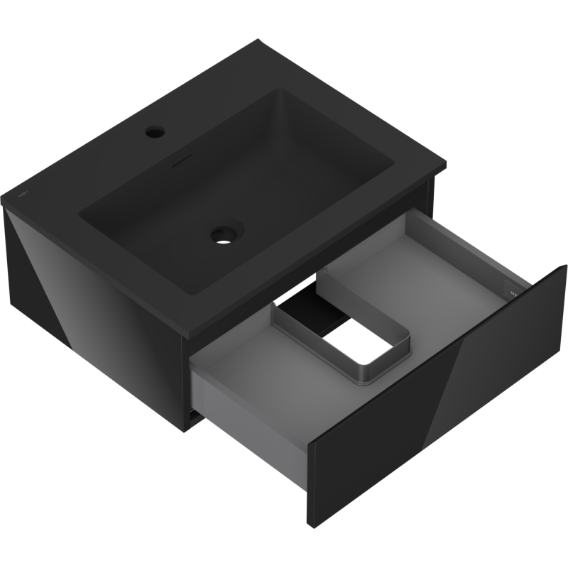 Mexen Orio armario de baño de 60 cm con lavabo Otis, 1 cajón, negro brillo/negro mate - 91A10-06023-1-BF70-W18M71