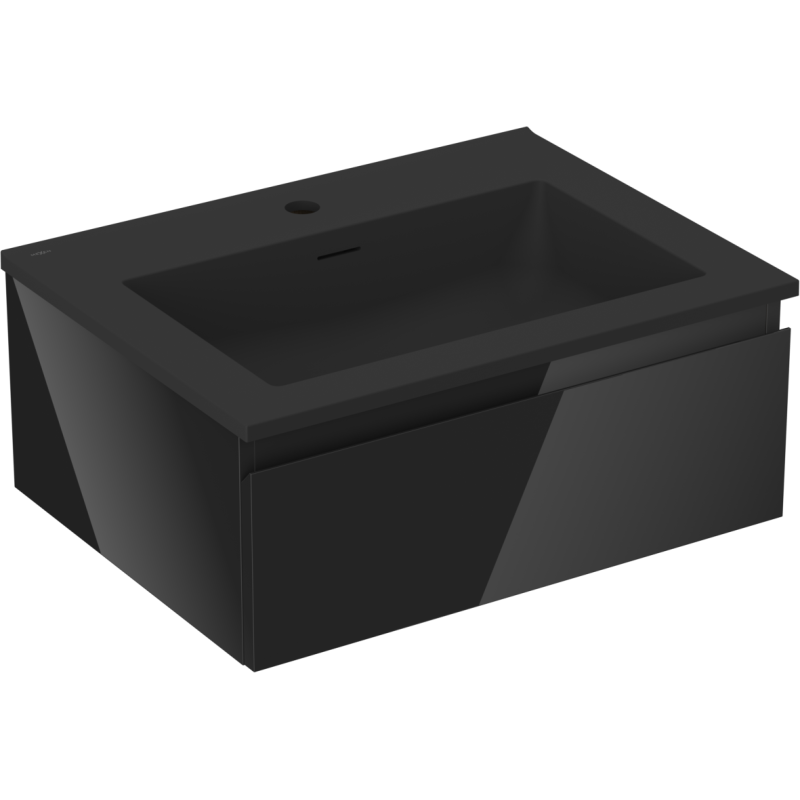 Mexen Orio armário de casa de banho de 60 cm com lavatório Otis, 1 gaveta, preto brilhante/preto mate
