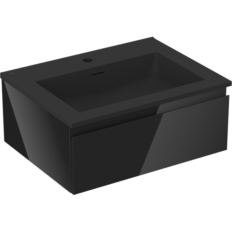 Mexen Orio meuble de salle de bains 60 cm avec lavabo Otis, 1 tiroir, noir brillant/noir mat - 91A10-06023-1-BF70-W18M71