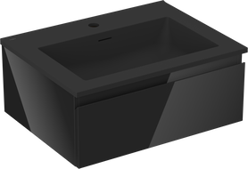 Mexen Orio Badezimmerschrank 60 cm mit Waschbecken Otis, 1 Schublade, Schwarz glänzend/Schwarz matt - 91A10-06023-1-BF70-W18M71