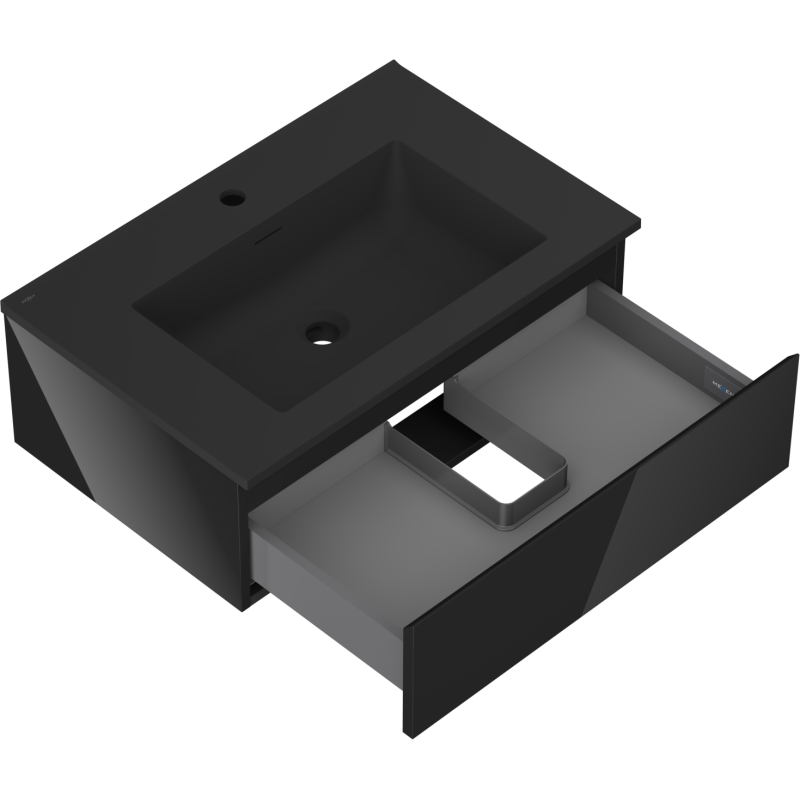 Mexen Orio 70 cm mobile da bagno con lavabo Otis, 1 cassetto, nero lucido/nero opaco - 91A10-07023-1-BF70-W18M71