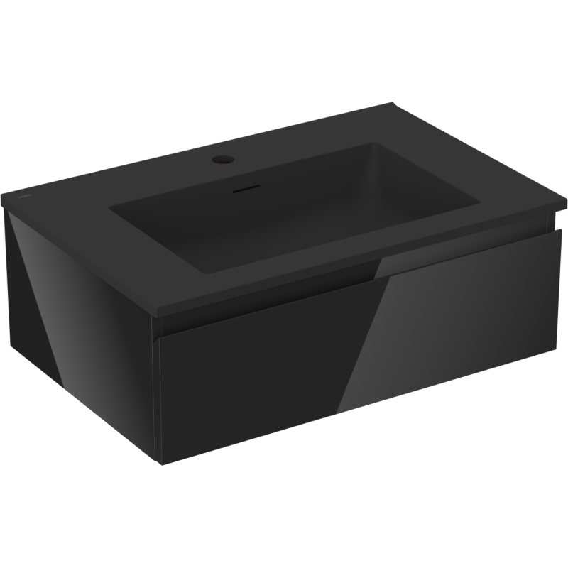 Mexen Orio Badezimmerschrank 70 cm mit Waschbecken Otis, 1 Schublade, schwarz glänzend/schwarz matt - 91A10-07023-1-BF70-W18M71