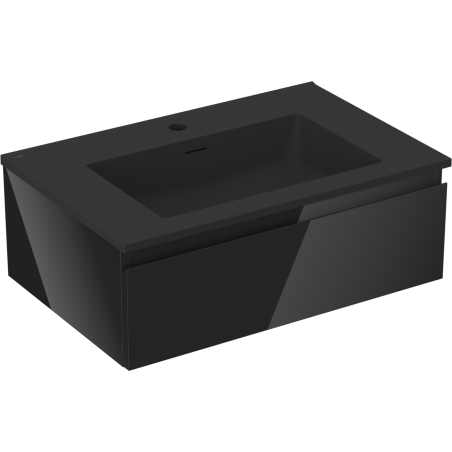 Mexen Orio Badezimmerschrank 70 cm mit Waschbecken Otis, 1 Schublade, schwarz glänzend/schwarz matt - 91A10-07023-1-BF70-W18M71