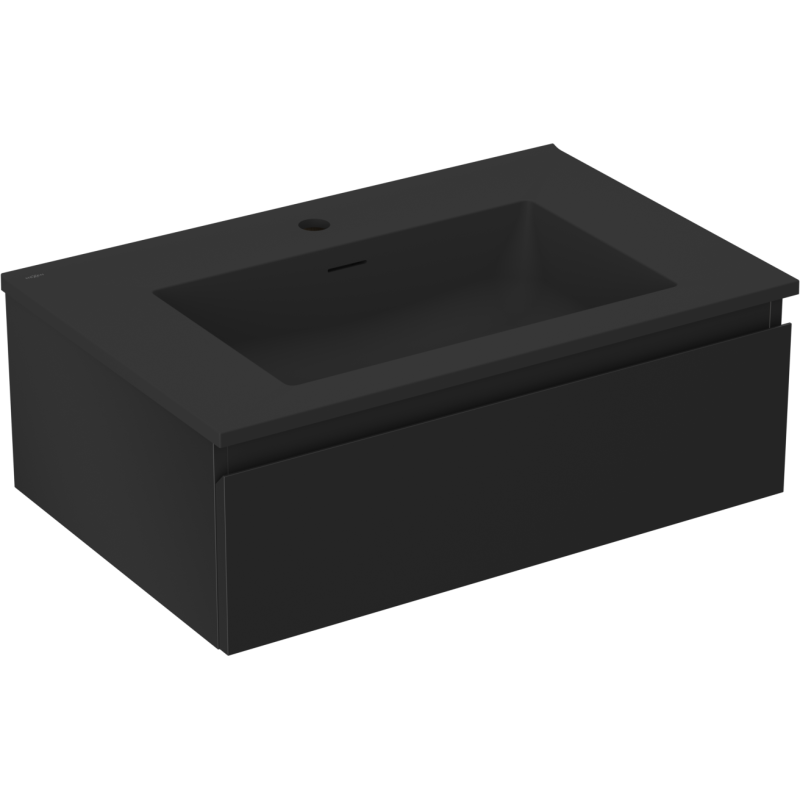 Mexen Orio Badezimmerschrank 70 cm mit Otis Waschbecken, 1 Schublade, schwarz matt - 91A10-07023-1-BF71-W18M71