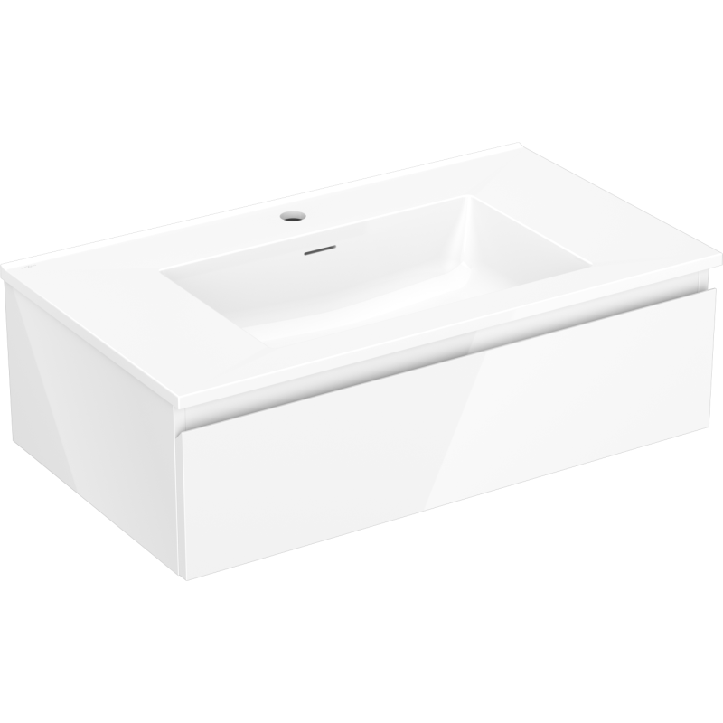 Mexen Orio Badezimmerschrank 80 cm mit Waschbecken Otis, 1 Schublade, weiß glänzend - 91A10-08023-1-BF00-W18M00