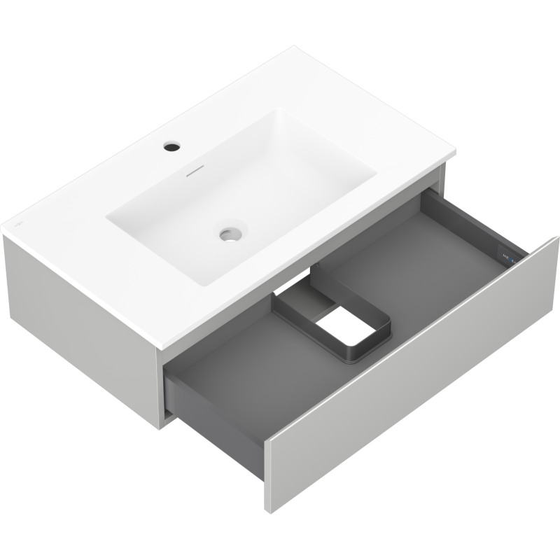 Mexen Orio Badezimmerschrank 80 cm mit Waschbecken Otis, 1 Schublade, grau matt/weiß matt - 91A10-08023-1-BF62-W18M01