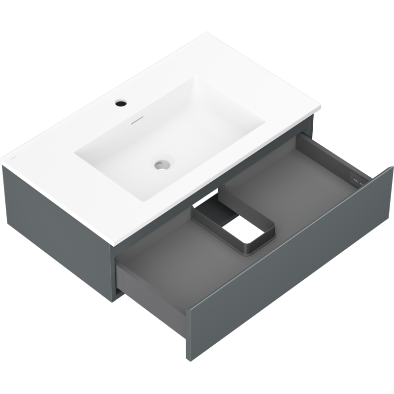 Mexen Orio 80 cm bathroom cabinet with Otis washbasin, 1 drawer, matt graphite/white matt - 91A10-08023-1-BF66-W18M01