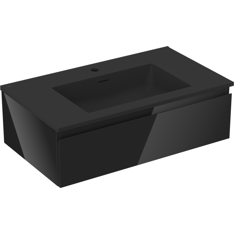 Mexen Orio meuble de salle de bain 80 cm avec lavabo Otis, 1 tiroir, noir brillant/noir mat - 91A10-08023-1-BF70-W18M71