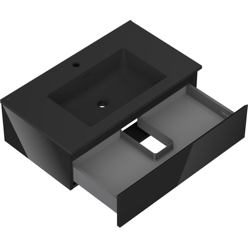 Mexen Orio armario de baño de 80 cm con lavabo Otis, 1 cajón, negro brillo/negro mate - 91A10-08023-1-BF70-W18M71