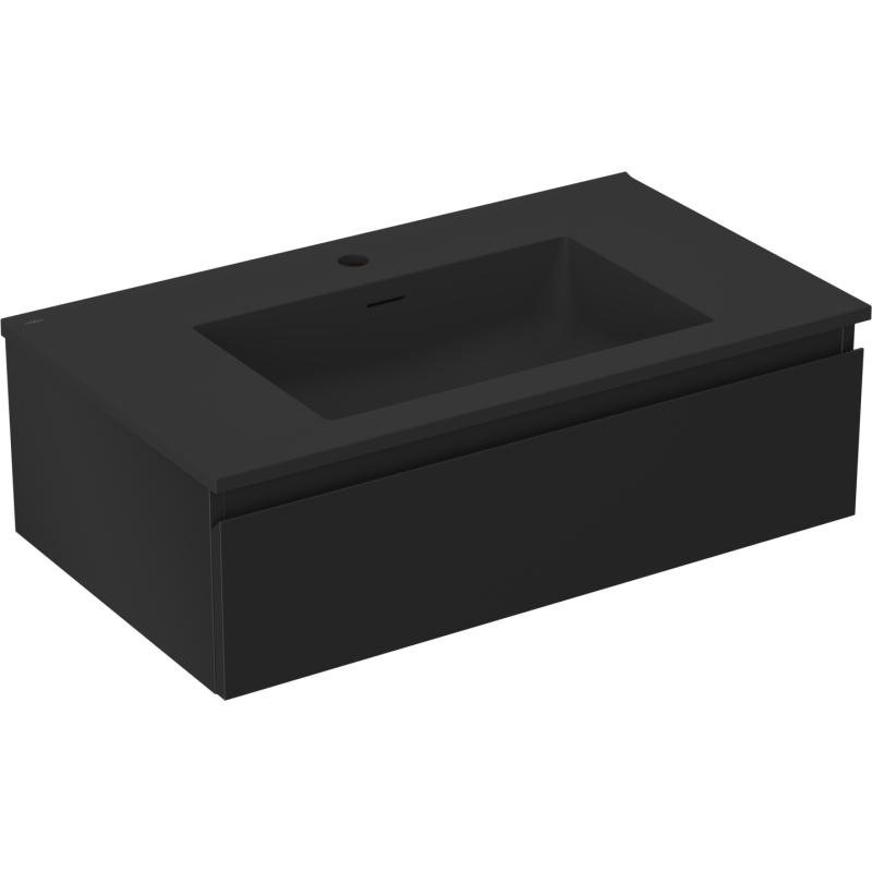 Mexen Orio Badezimmerunterschrank 80 cm mit Waschbecken Otis, 1 Schublade, schwarz matt - 91A10-08023-1-BF71-W18M71
