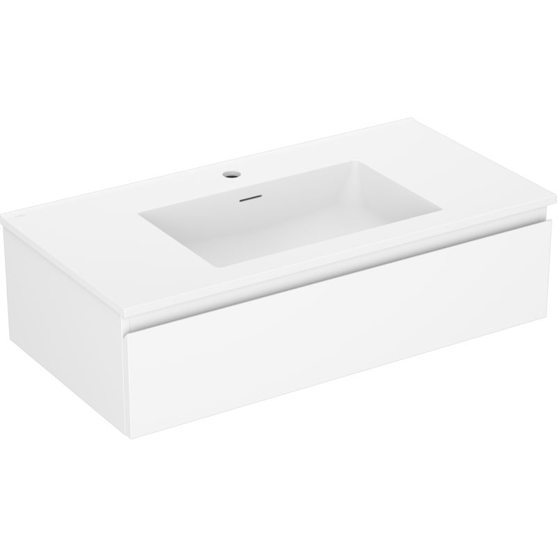 Mexen Orio Badezimmerschrank 90 cm mit Waschbecken Otis, 1 Schublade, weiß matt - 91A10-09023-1-BF01-W18M01