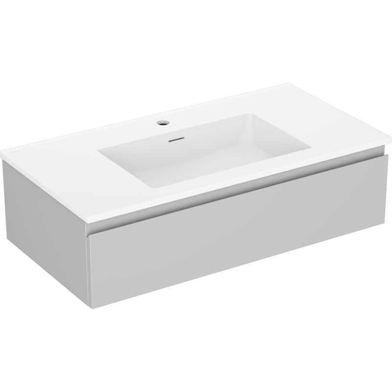 Mexen Orio Badezimmerunterschrank 90 cm mit Waschbecken Otis, 1 Schublade, grau matt/weiß matt - 91A10-09023-1-BF62-W18M01