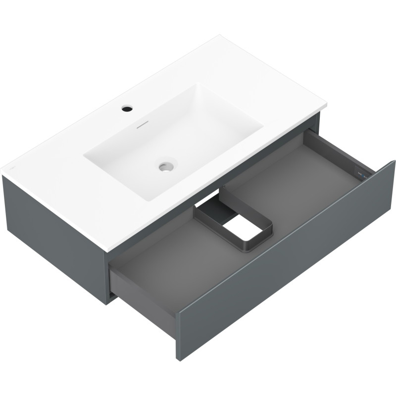 Mexen Orio Badezimmerschrank 90 cm mit Waschbecken Otis, 1 Schublade, Graphit matt/weiß matt - 91A10-09023-1-BF66-W18M01