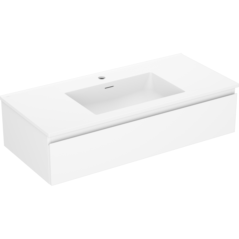 Mexen Orio Badezimmerschrank 100 cm mit Waschbecken Otis, 1 Schublade, weiß matt - 91A10-10023-1-BF01-W18M01