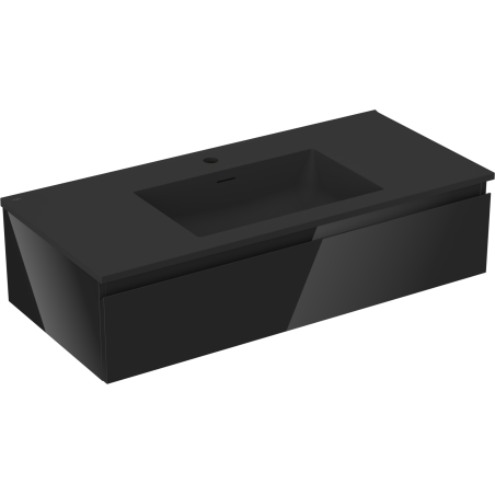 Mexen Orio Badezimmerschrank 100 cm mit Waschbecken Otis, 1 Schublade, Schwarz Glanz/Schwarz Matt - 91A10-10023-1-BF70-W18M71