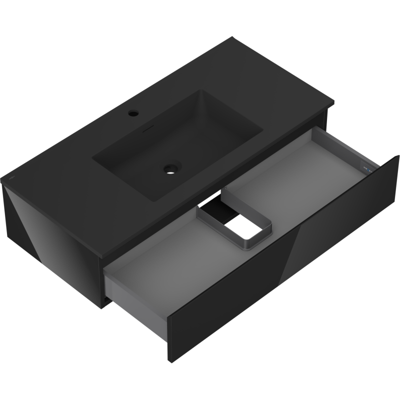 Mexen Orio armario de baño de 100 cm con lavabo Otis, 1 cajón, negro brillo/negro mate - 91A10-10023-1-BF70-W18M71