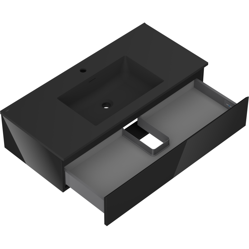 Mexen Orio meuble de salle de bains 100 cm avec lavabo Otis, 1 tiroir, noir brillant/noir mat - 91A10-10023-1-BF70-W18M71