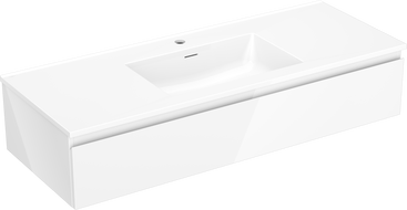 Mexen Orio Badezimmerschrank 120 cm mit Waschbecken Otis, 1 Schublade, weiß glänzend - 91A10-12023-1-BF00-W18M00