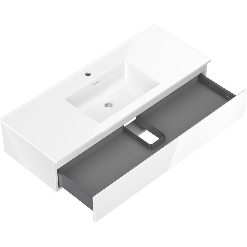 Mexen Orio 120 cm bathroom cabinet with Otis sink, 1 drawer, white gloss - 91A10-12023-1-BF00-W18M00