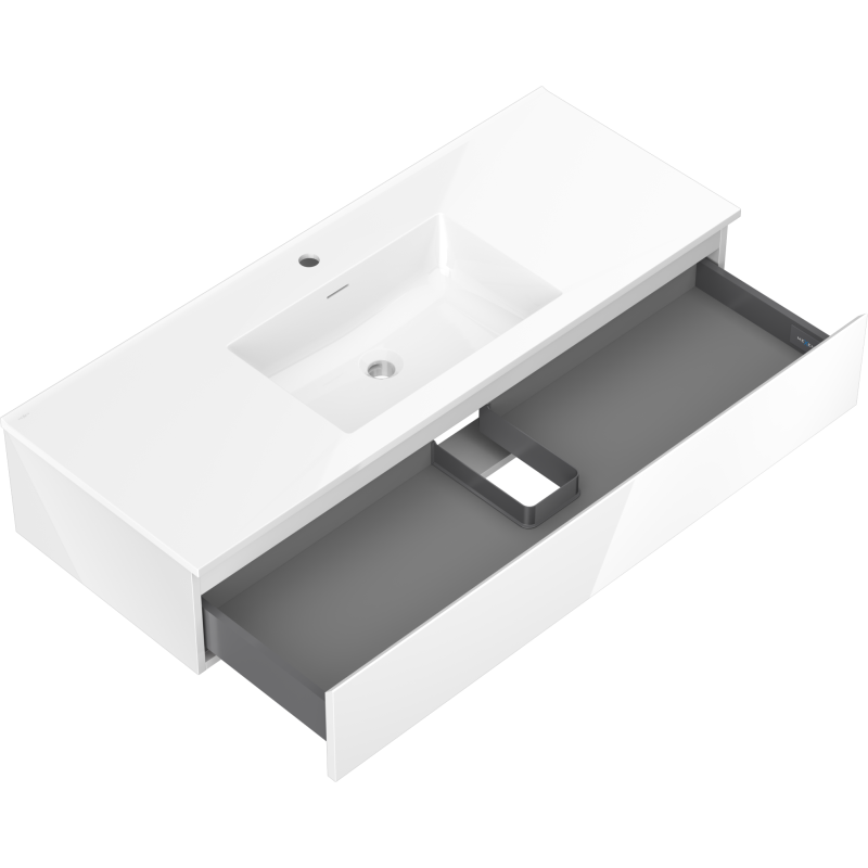 Mexen Orio kylpyhuonekaappi 120 cm pesualtaalla Otis, 1 laatikko, valkoinen kiiltävä - 91A10-12023-1-BF00-W18M00
