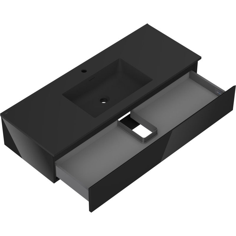 Mexen Orio mueble de baño de 120 cm con lavabo Otis, 1 cajón, negro brillo/negro mate - 91A10-12023-1-BF70-W18M71