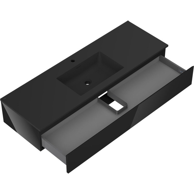 Mexen Orio armadietto da bagno 140 cm con lavabo Otis, 1 cassetto, nero lucido/nero opaco - 91A10-14023-1-BF70-W18M71