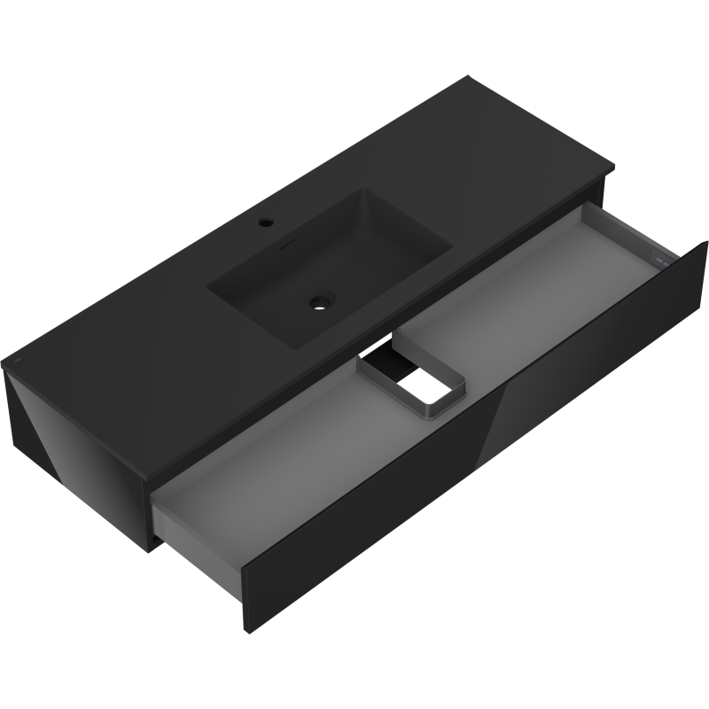 Mexen Orio armário de casa de banho 140 cm com lavatório Otis, 1 gaveta, preto brilhante/preto mate
