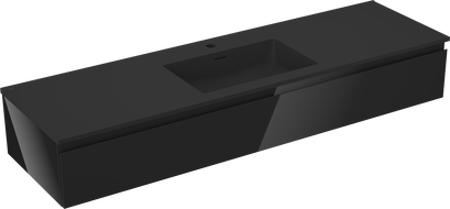 Mexen Orio Badezimmerschrank 160 cm mit Waschbecken Otis, 1 Schublade, Schwarz Glanz/Schwarz Matt - 91A10-16023-1-BF70-W18M71