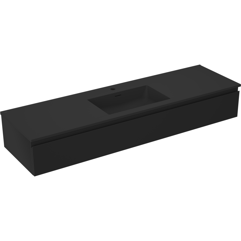 Mexen Orio Badezimmerschrank 160 cm mit Waschbecken Otis, 1 Schublade, Schwarz Matt - 91A10-16023-1-BF71-W18M71